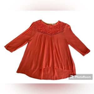 Taylor & Sage Blouse Top Lace Three Quarter Sleeve Coral Orange Women’s Size S